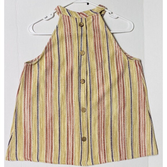 W5 Womens Sz Medium Tank Top Burlap Button Back Striped Sleeveless Multicolor - Picture 2 of 6